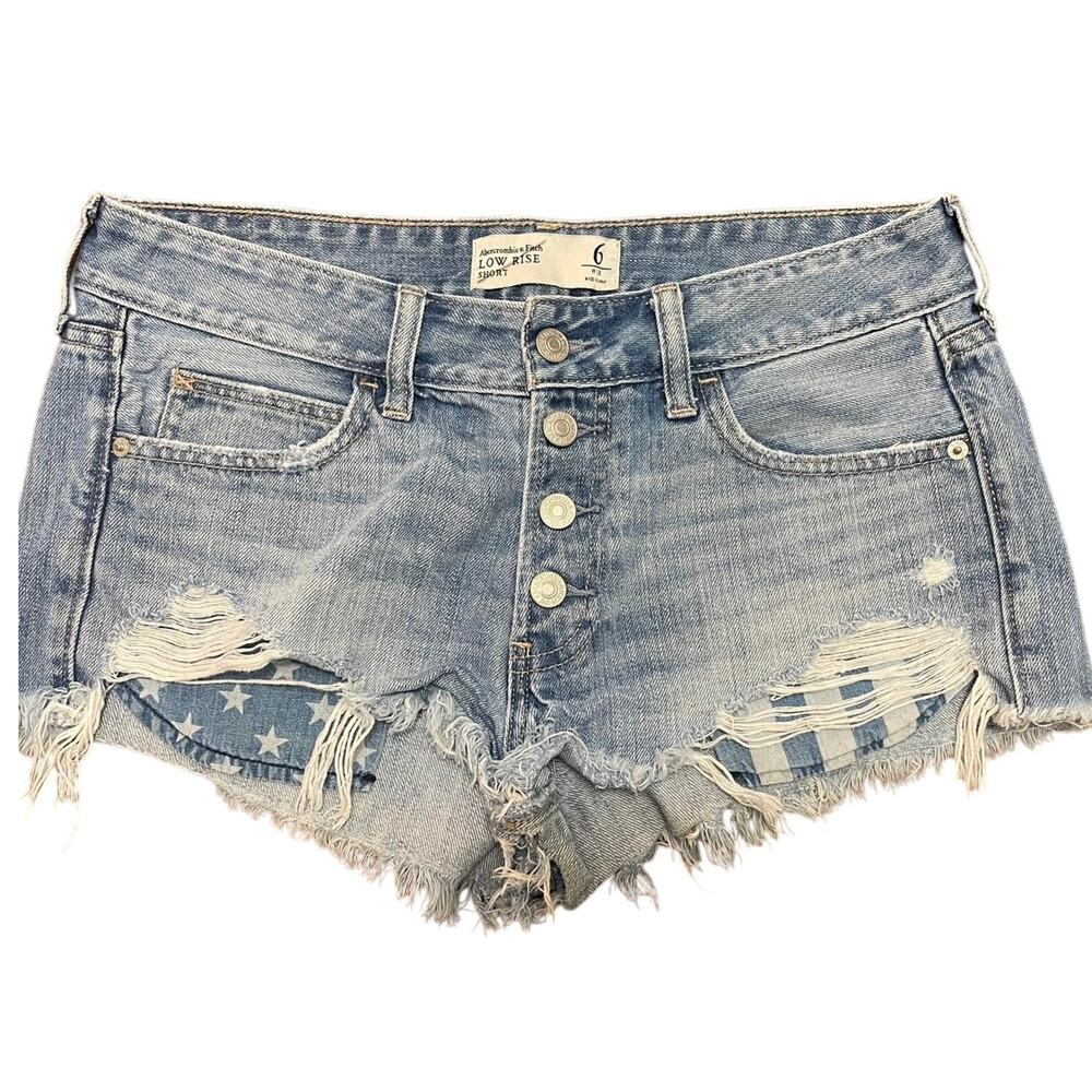 Abercrombie & Fitch Low-Rise Shorts Button Fly Stars & Stripes Pockets Size 6/28
